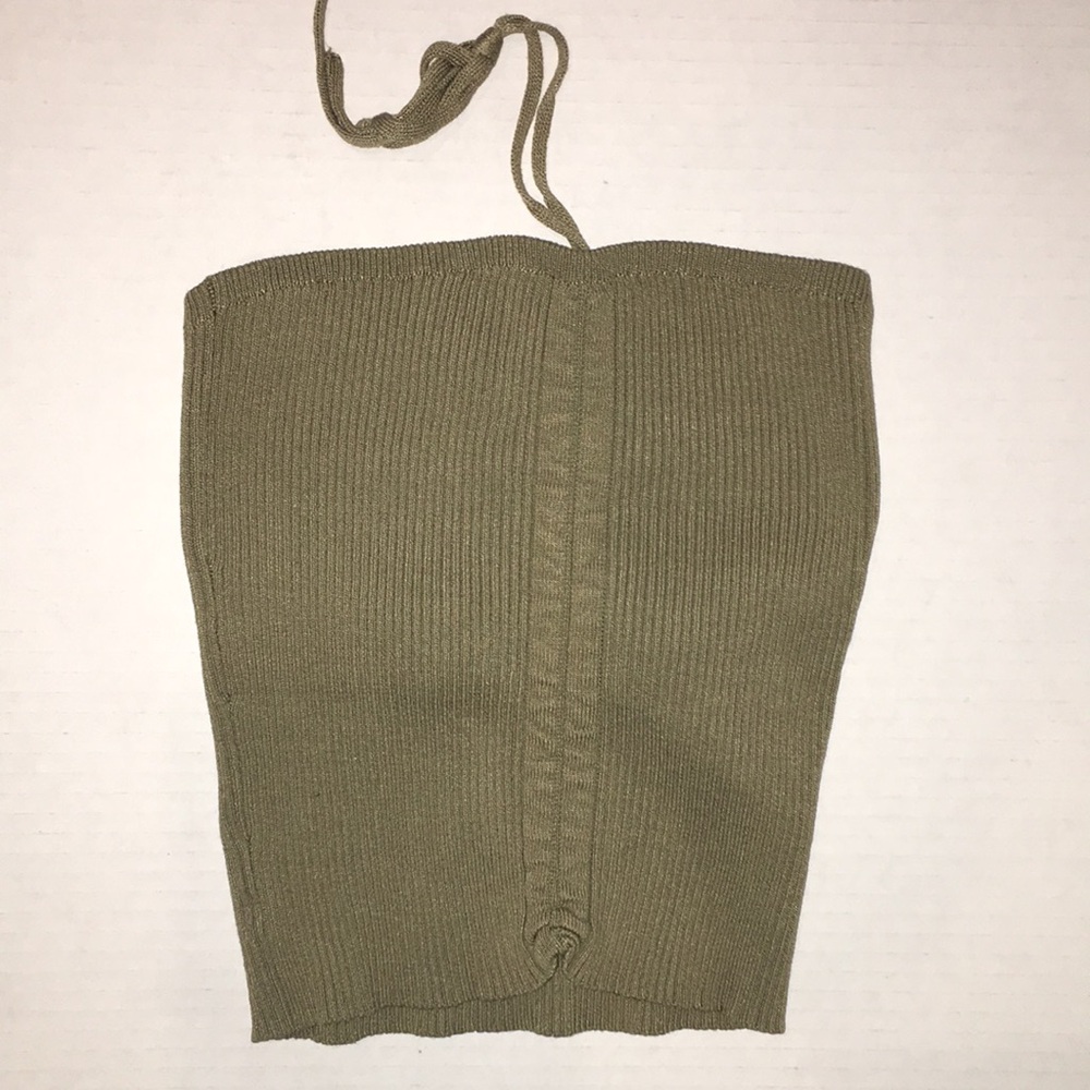 Active USA Halter Neck Strappy Crop Top | Olive Green | Size S